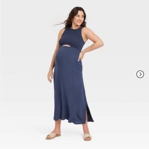 Sleeveless Smocked Cut Out Maxi Maternity Dress
